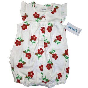 NWT Carter's Baby Girl's Romper White Red Flowers Size 6 Months